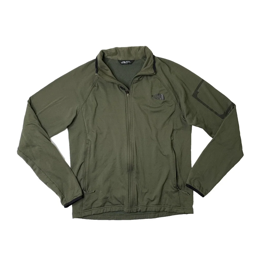 The North Face Jacket Mens M Medium Army Green‎ Borod Grid Fleece Lined Full Zip